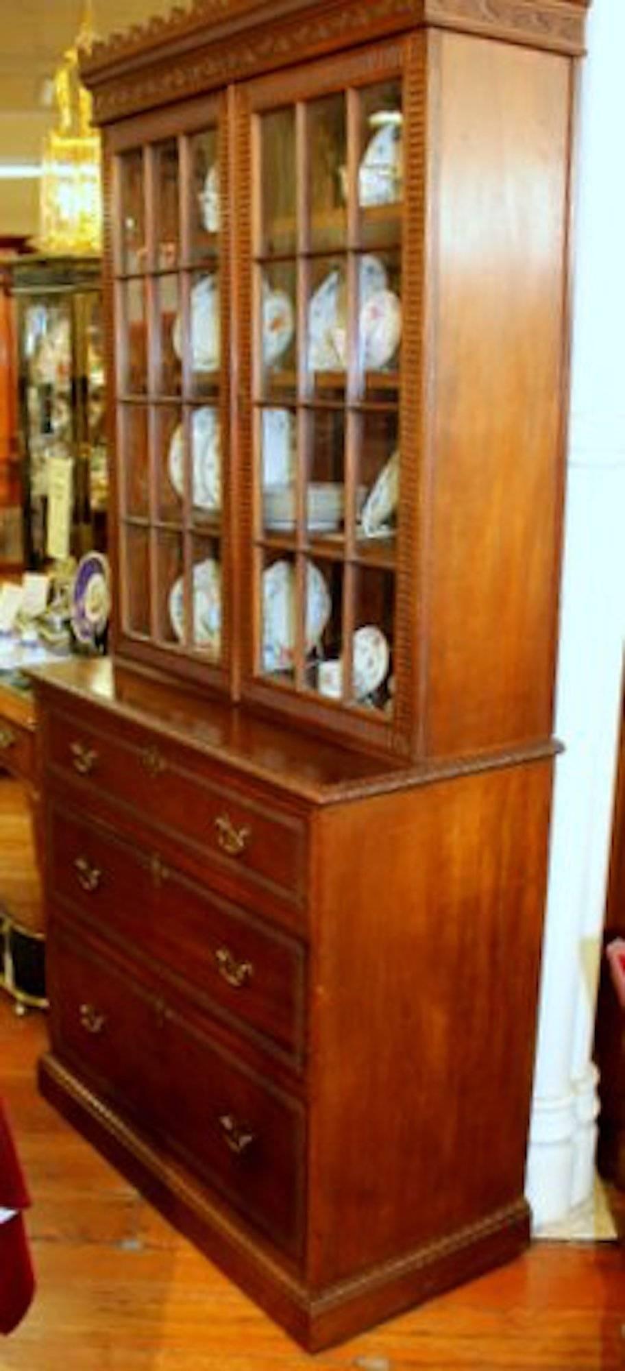 Antique English Hand-Carved Mahogany Bookcase or Display Cabinet 5