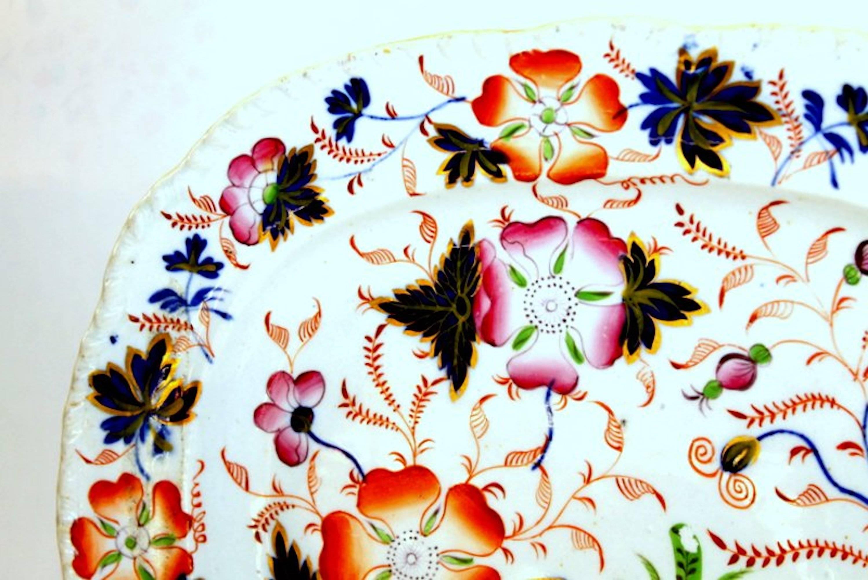 Antiguo plato decorativo inglés pintado a mano Ridgway Ironstone Imari Pintado a mano en venta
