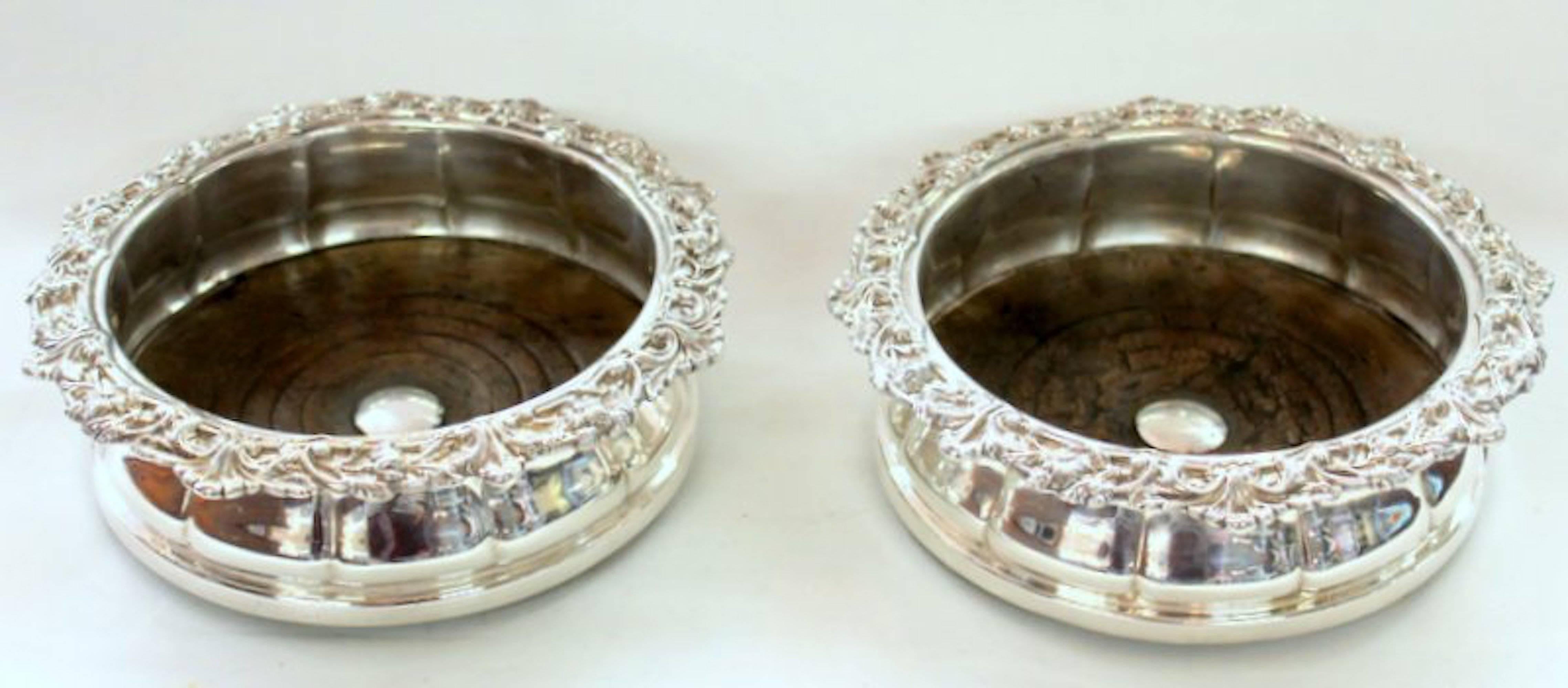 English Pair of Fabulous Geo. III Old Sheffield Plate Rococo Belly Shape Bottle Coasters