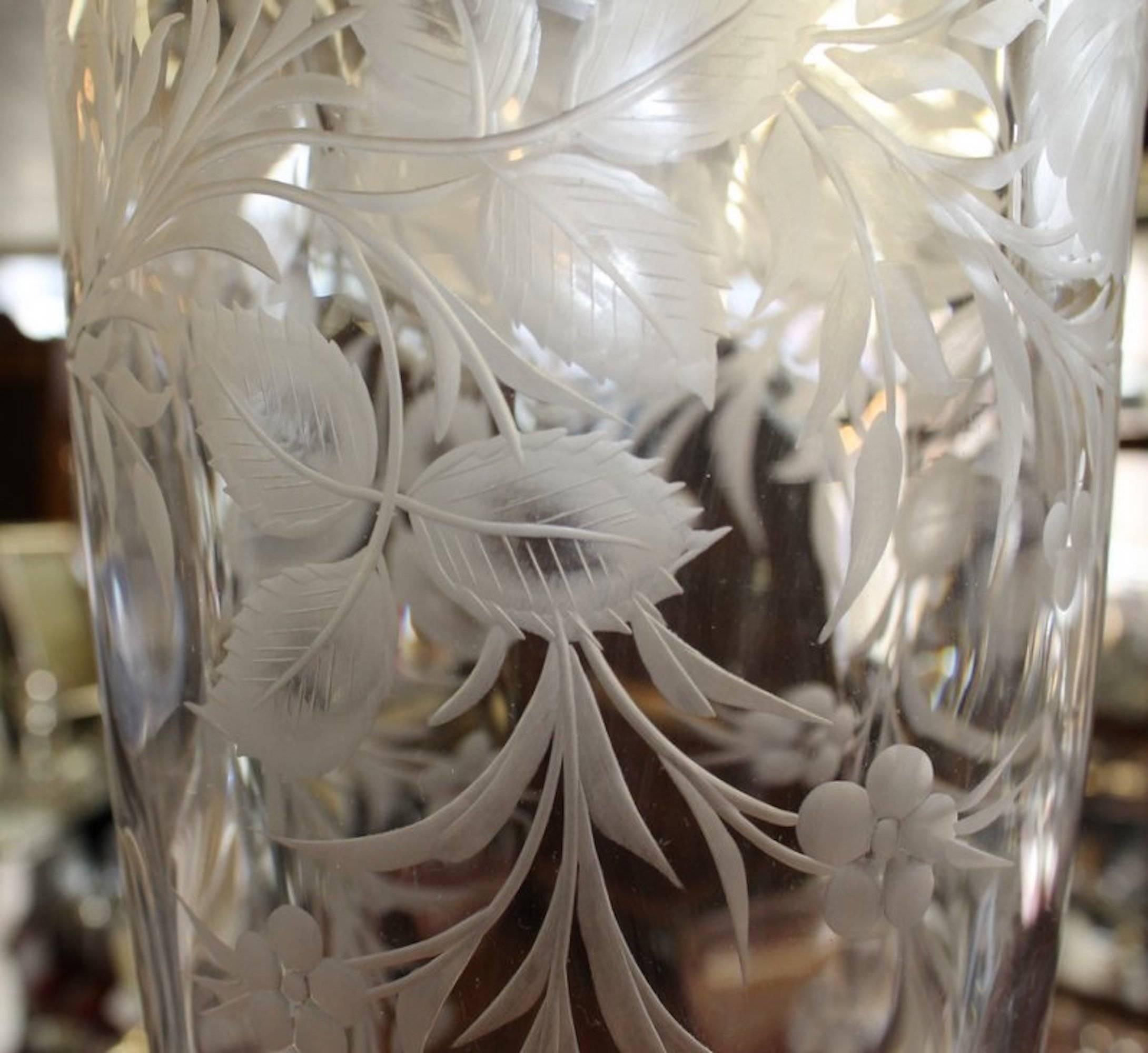 Old American Large Size Engraved Intaglio Crystal Signed 