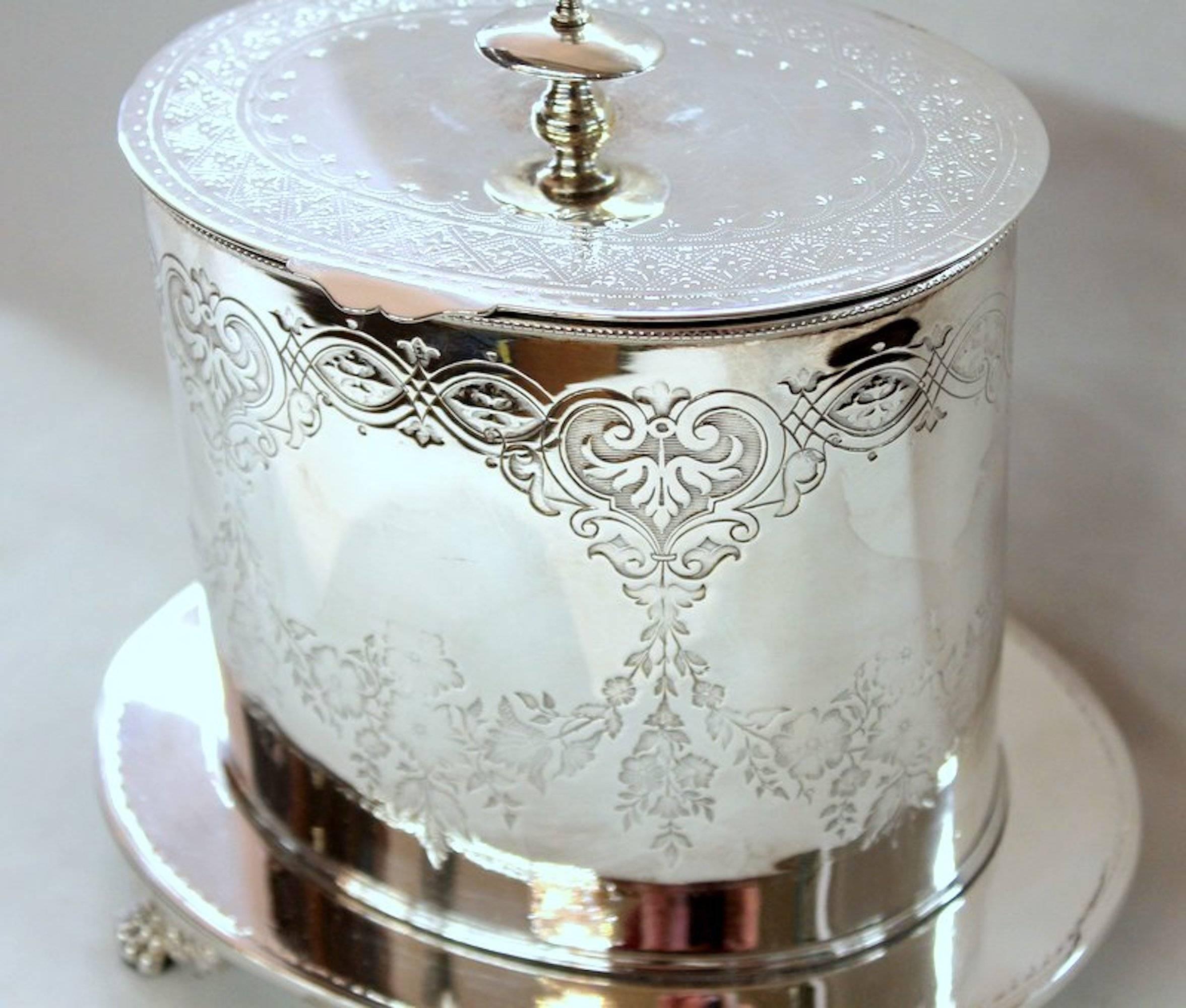 Sheffield Plate Antique English Sheffield Silver Plate Oval Biscuit Box, John Wigfall & Co.