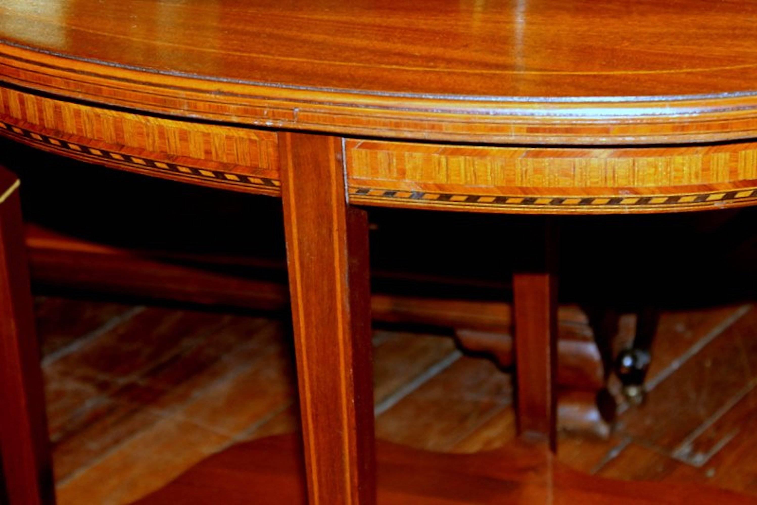 Inlay Superb Old English Marquetry Inlaid Mahogany Oval Occasional Table For Sale