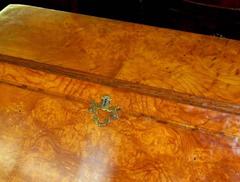 English Geo. III Inlaid Burr Ash Chippendale Style Slant Front Bureau or Desk