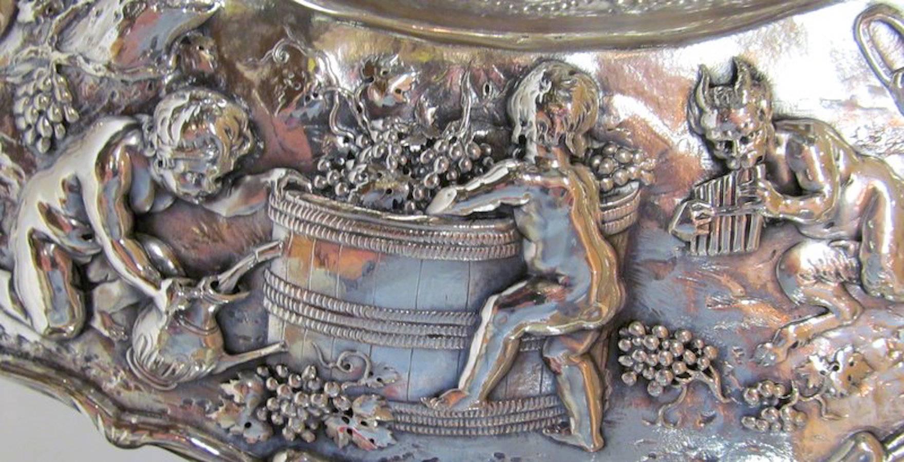 Hand-Crafted Geo IV Large Heavy Cast Sterling Sideboard Dish or Charger, Allegorical Border