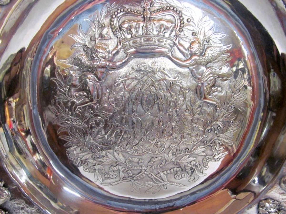 Geo IV Large Heavy Cast Sterling Sideboard Dish or Charger, Allegorical Border 2