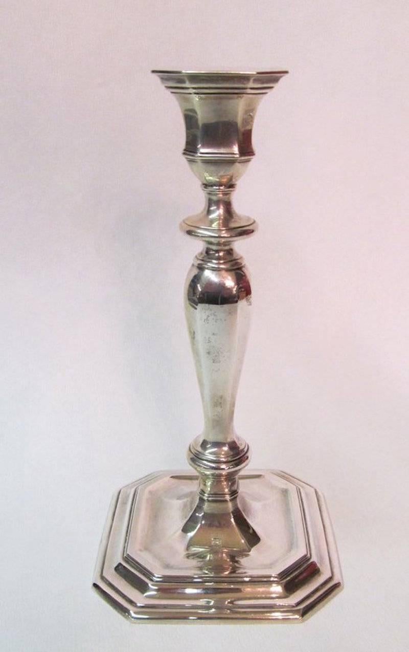 Pair of Tiffany & Co. Sterling Silver Geo. III Style Three-Light Candelabra 4