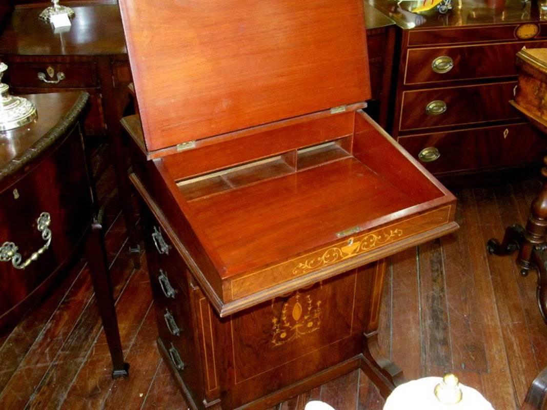 English Marquetry Inlaid Rosewood Davenport or Ship Captain's Desk In Excellent Condition In Charleston, SC