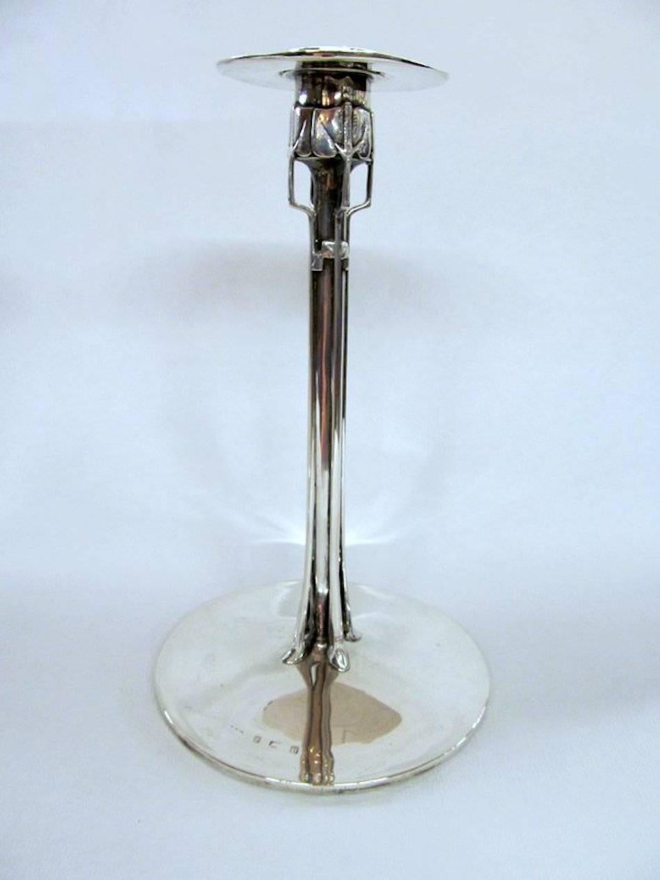 Neoclassical Pair of Sterling Silver Cymric Candlesticks, Archibald Knox for Liberty and Co For Sale