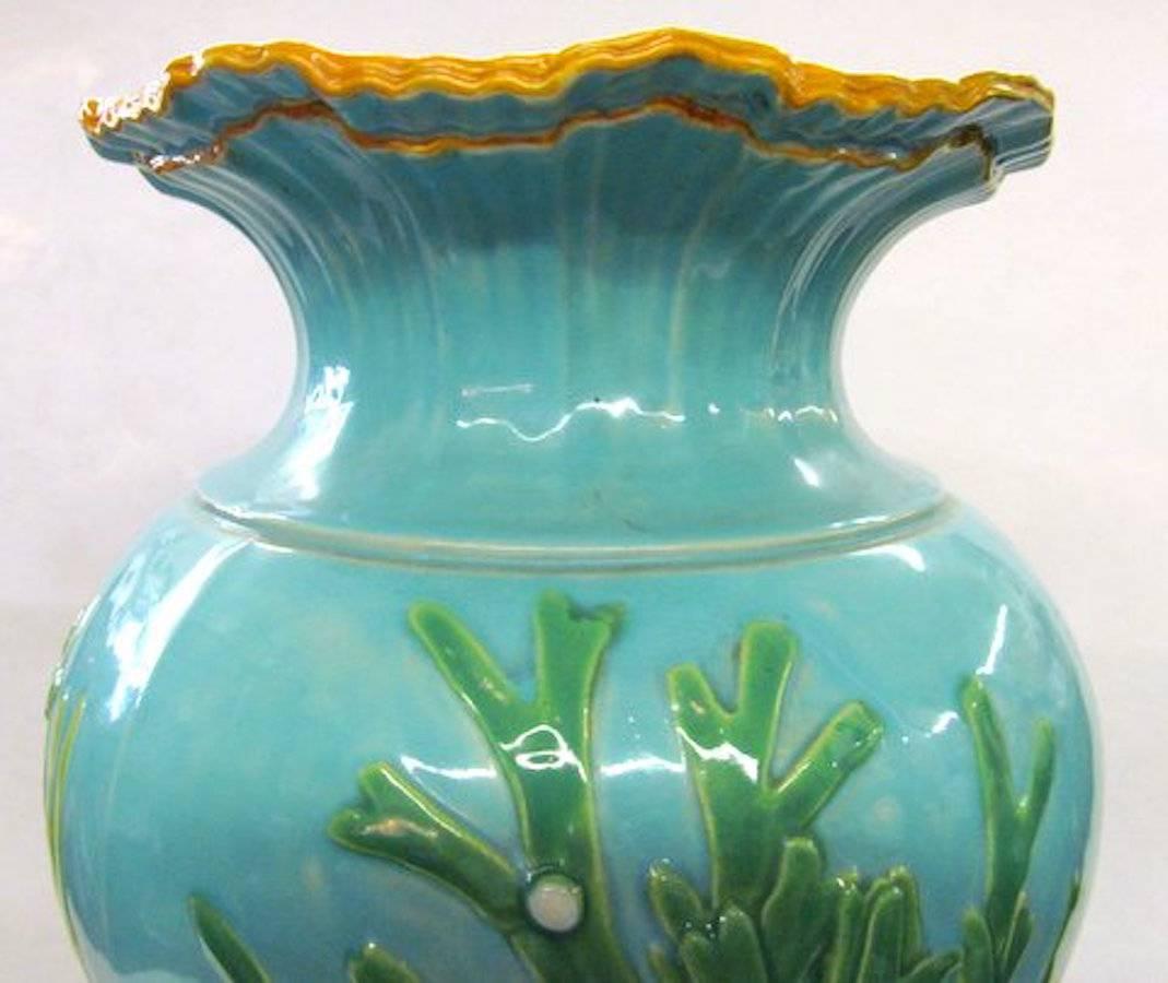 19th Century Antique English Minton Majolica Monumental Size Mermen and Coral Figural Vase