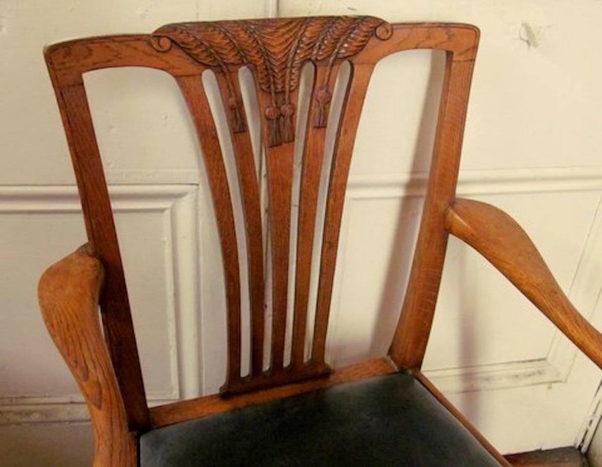 Pair of Antique English Hand-Carved Chestnut and Elm Geo. I Style Armchairs 1