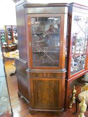 Old English Flame Mahogany Chippendale Style Single Door Corner Cupboard