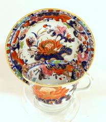 Six Antique English Mason's Ironstone "Water Lily" Pattern Teacups and Saucers