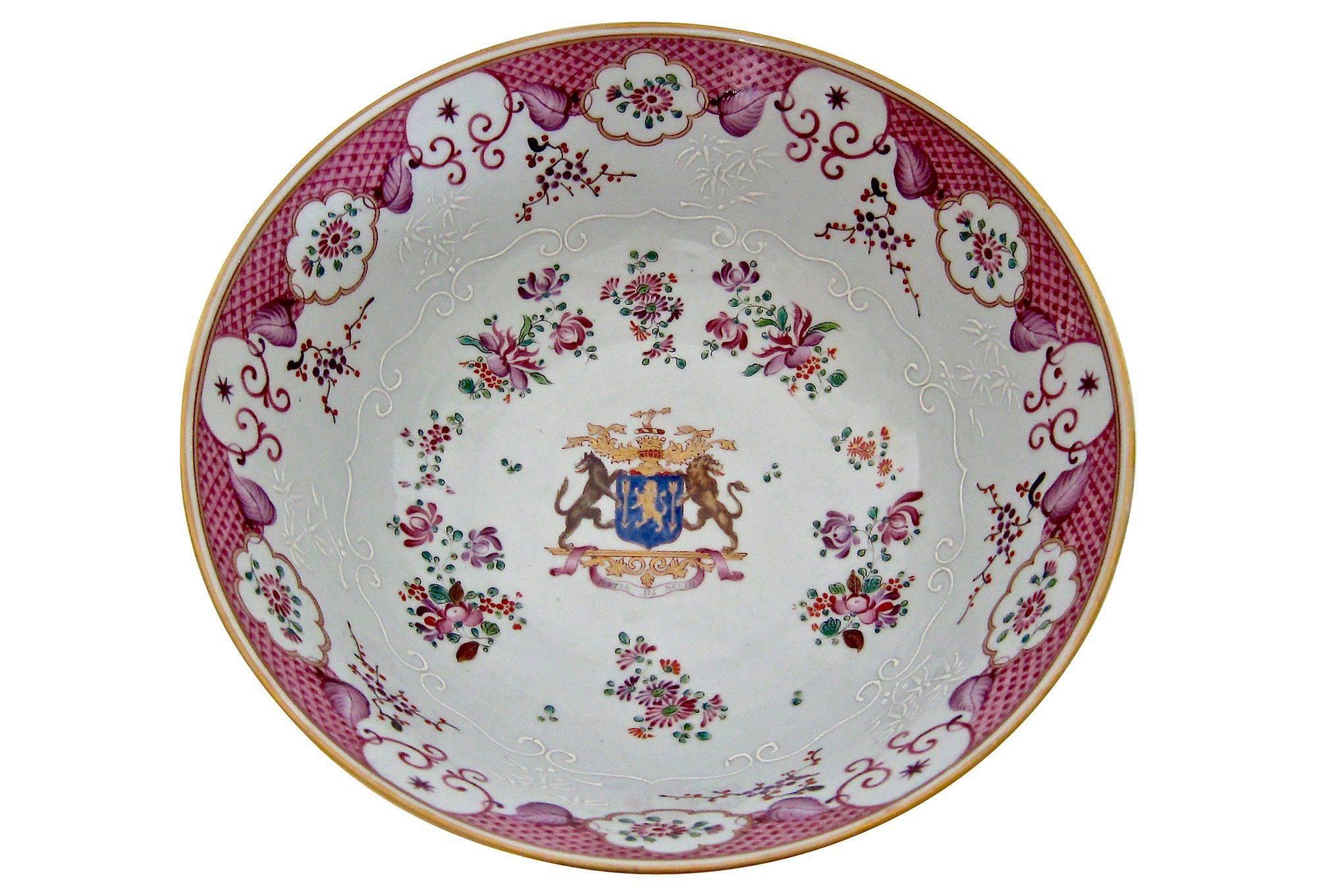 French Chinese Export Armorial Style Porcelain Punch Bowl by Samson, Late 19th Century