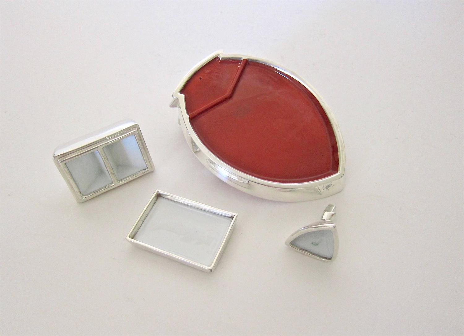 Spahr Silver Overlay Art Deco Porcelain Desk Set For Sale at 1stdibs