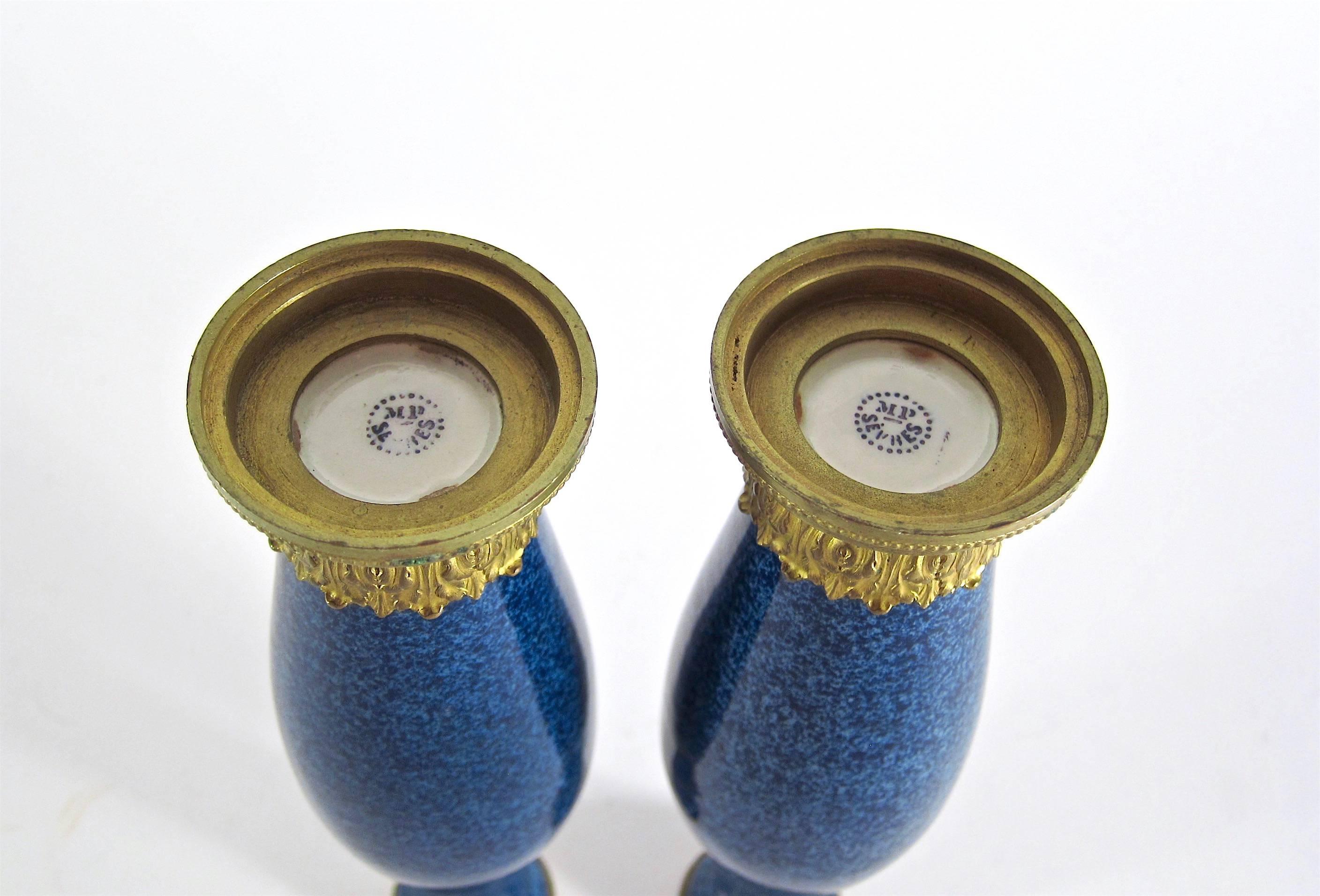 Paul Milet French Faience Vase Pair with Neoclassical Gilt Bronze Mounts 3