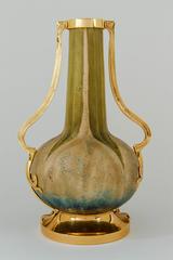 Austrian Riessner, Stellmacher & Kessel Amphora Vase Pair with Gold Metal Mounts
