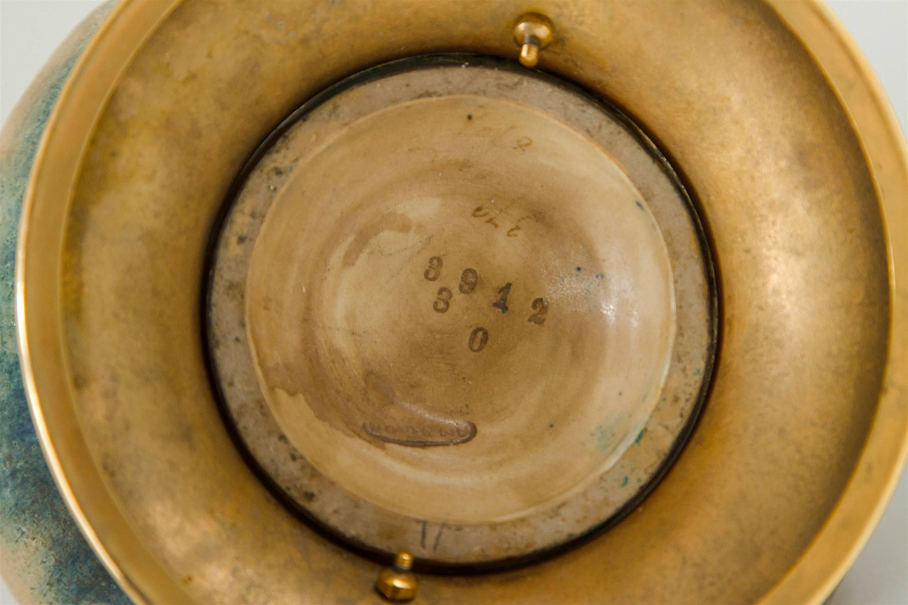 Austrian Riessner, Stellmacher & Kessel Amphora Vase Pair with Gold Metal Mounts In Good Condition In Los Angeles, CA