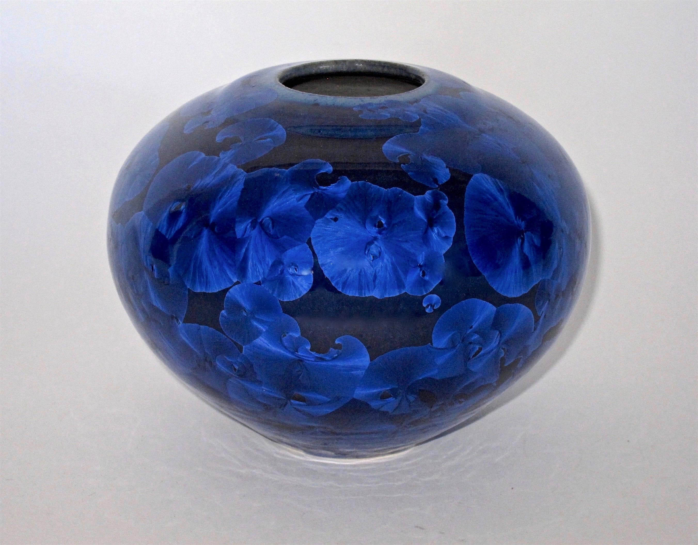 Vintage Buckingham Art Pottery Blue Crystalline Vase at 1stDibs ...