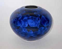 Vintage Buckingham Art Pottery Blue Crystalline Vase