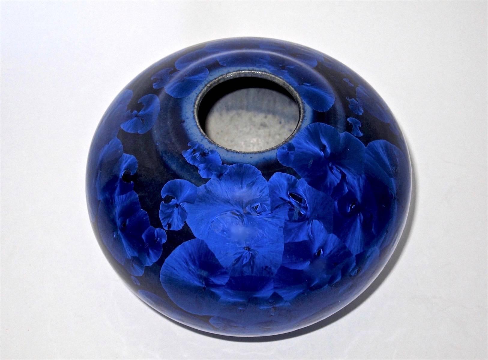 Vintage Buckingham Art Pottery Blue Crystalline Vase at 1stDibs