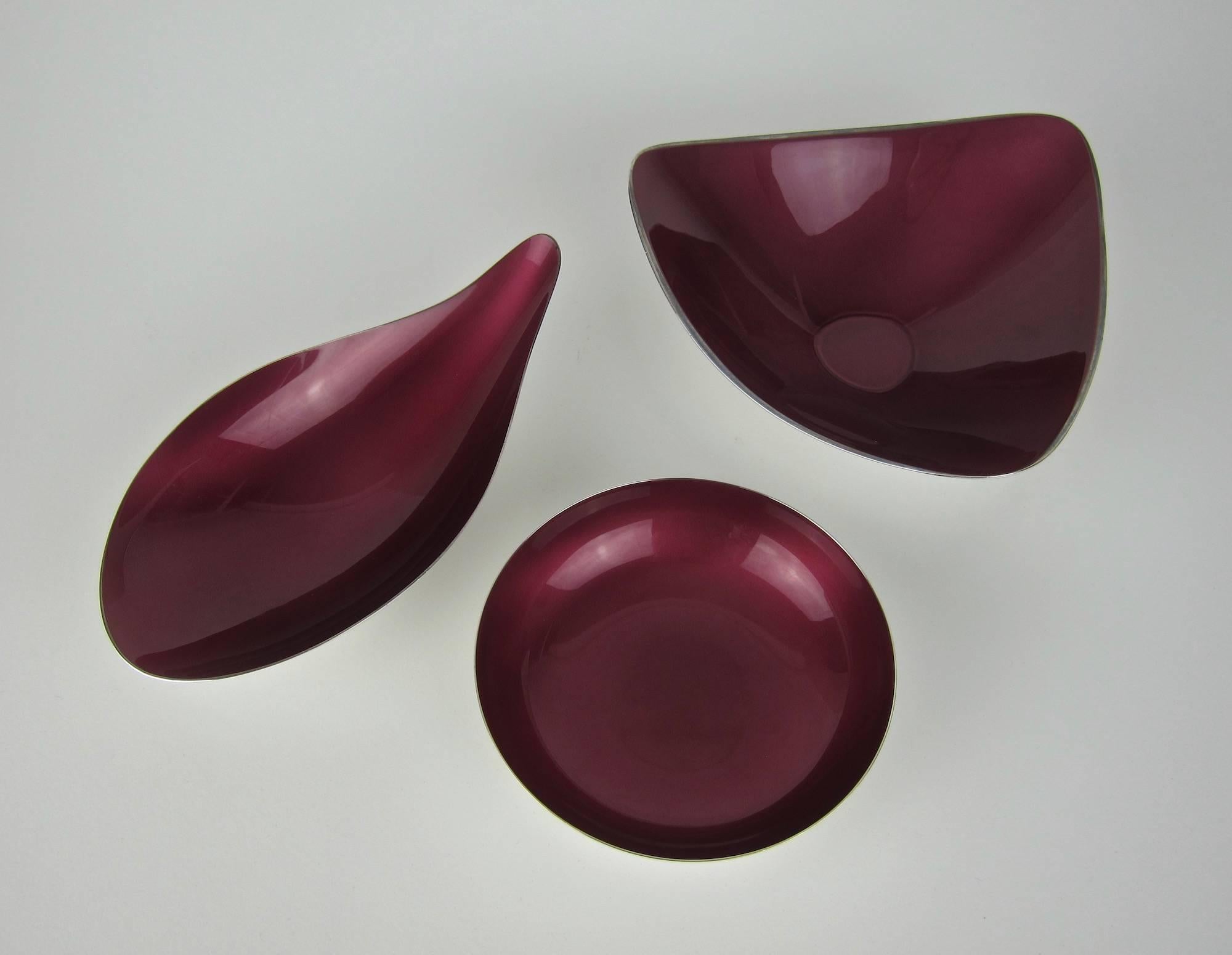 Enameled Mid-Century Reed & Barton Silverplate Bowl Set with Ruby Red Color Glaze