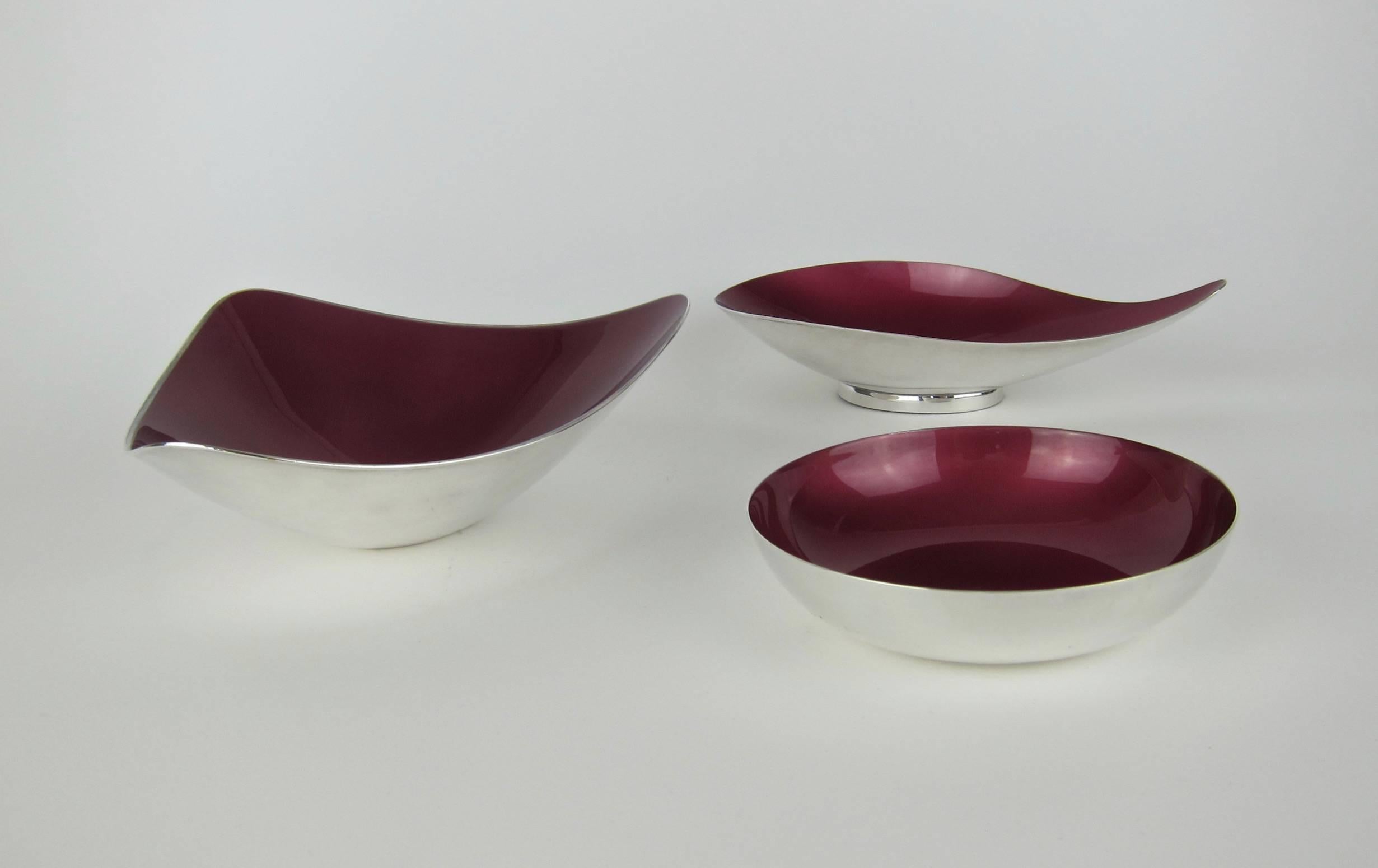 Copper Mid-Century Reed & Barton Silverplate Bowl Set with Ruby Red Color Glaze