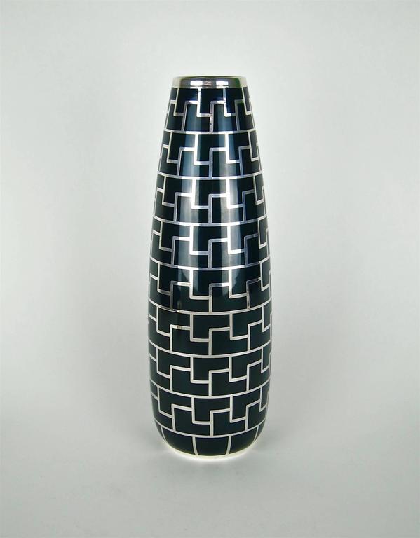 Large Art Deco Vase Hutschenreuther Porcelain with Pure Silver Overlay