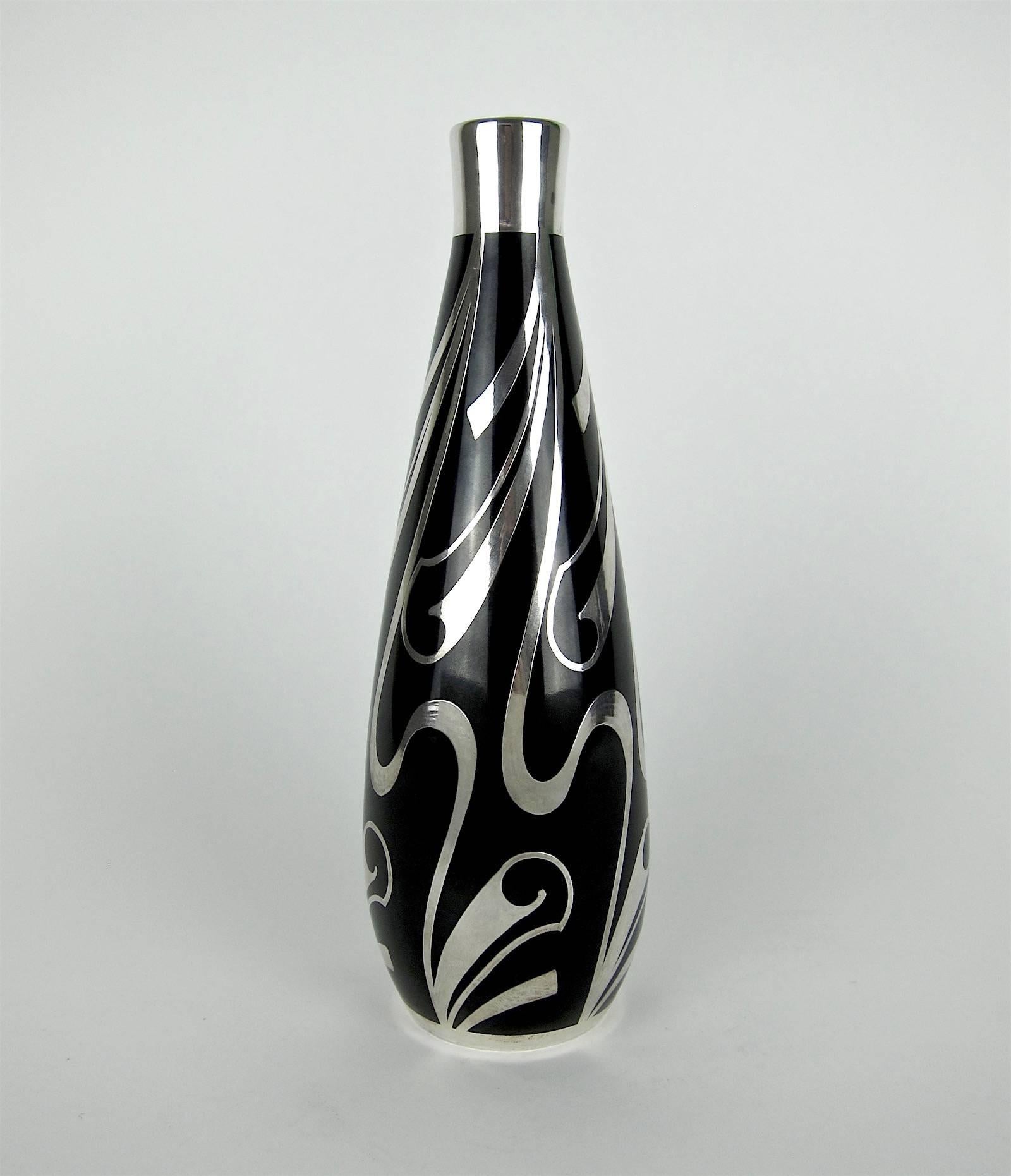 Glazed Spahr Sterling Silver Overlay Vintage Vase by Hutschenreuther Porcelain