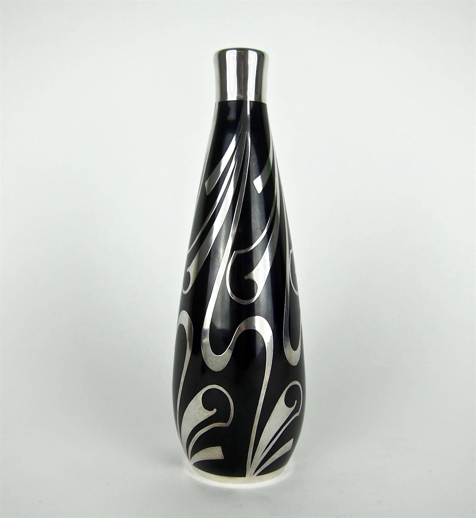 German Spahr Sterling Silver Overlay Vintage Vase by Hutschenreuther Porcelain