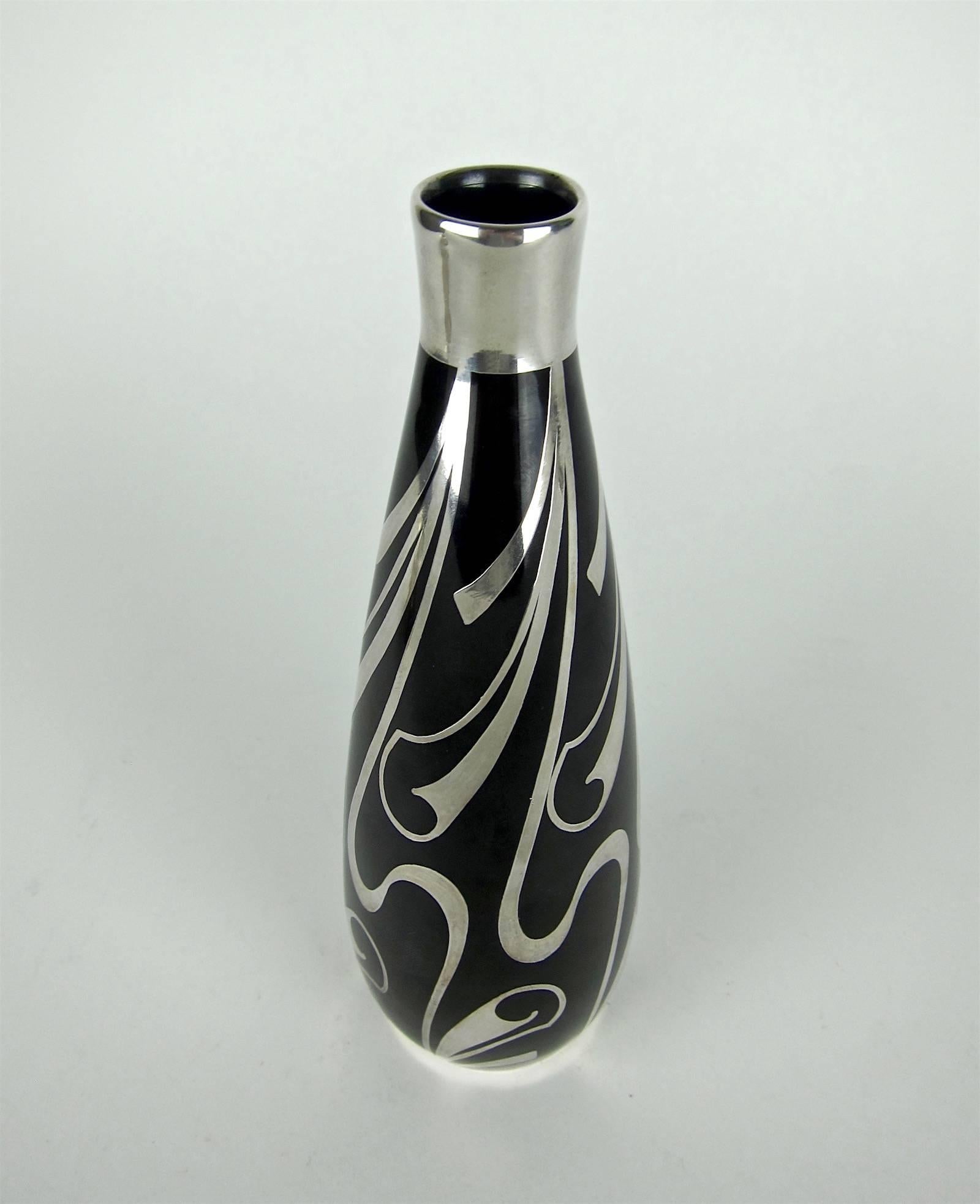 20th Century Spahr Sterling Silver Overlay Vintage Vase by Hutschenreuther Porcelain