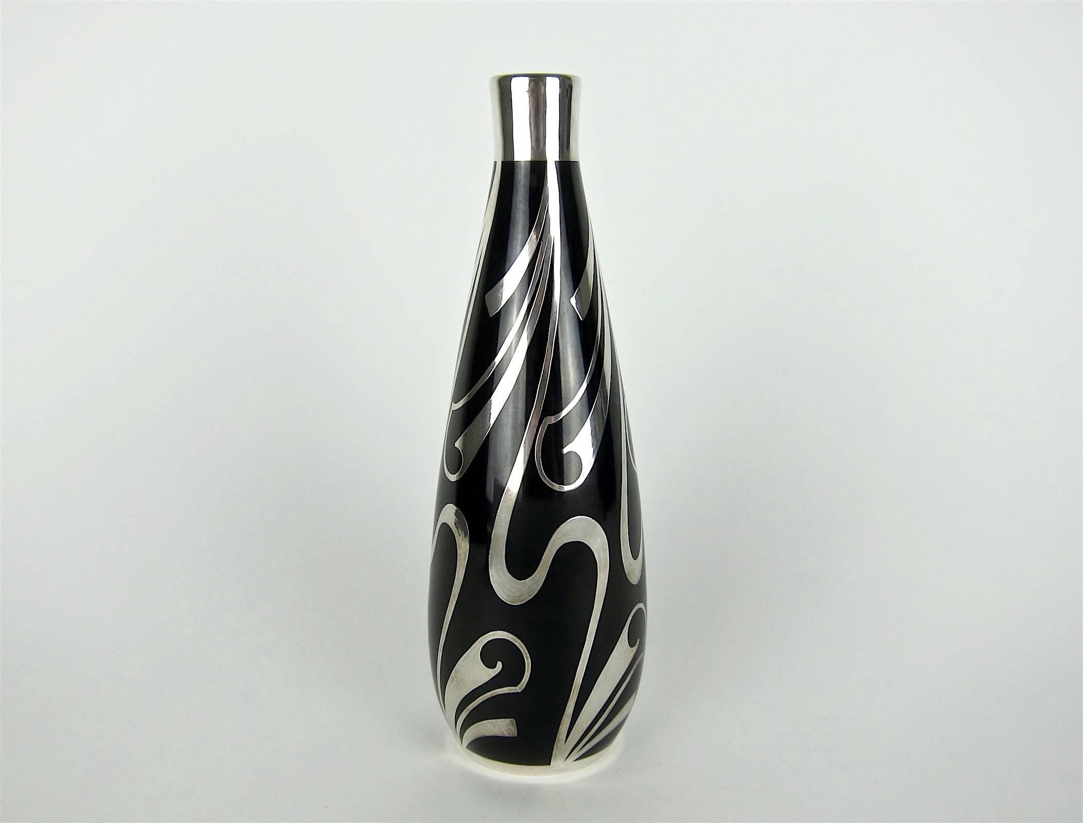 Art Deco Spahr Sterling Silver Overlay Vintage Vase by Hutschenreuther Porcelain