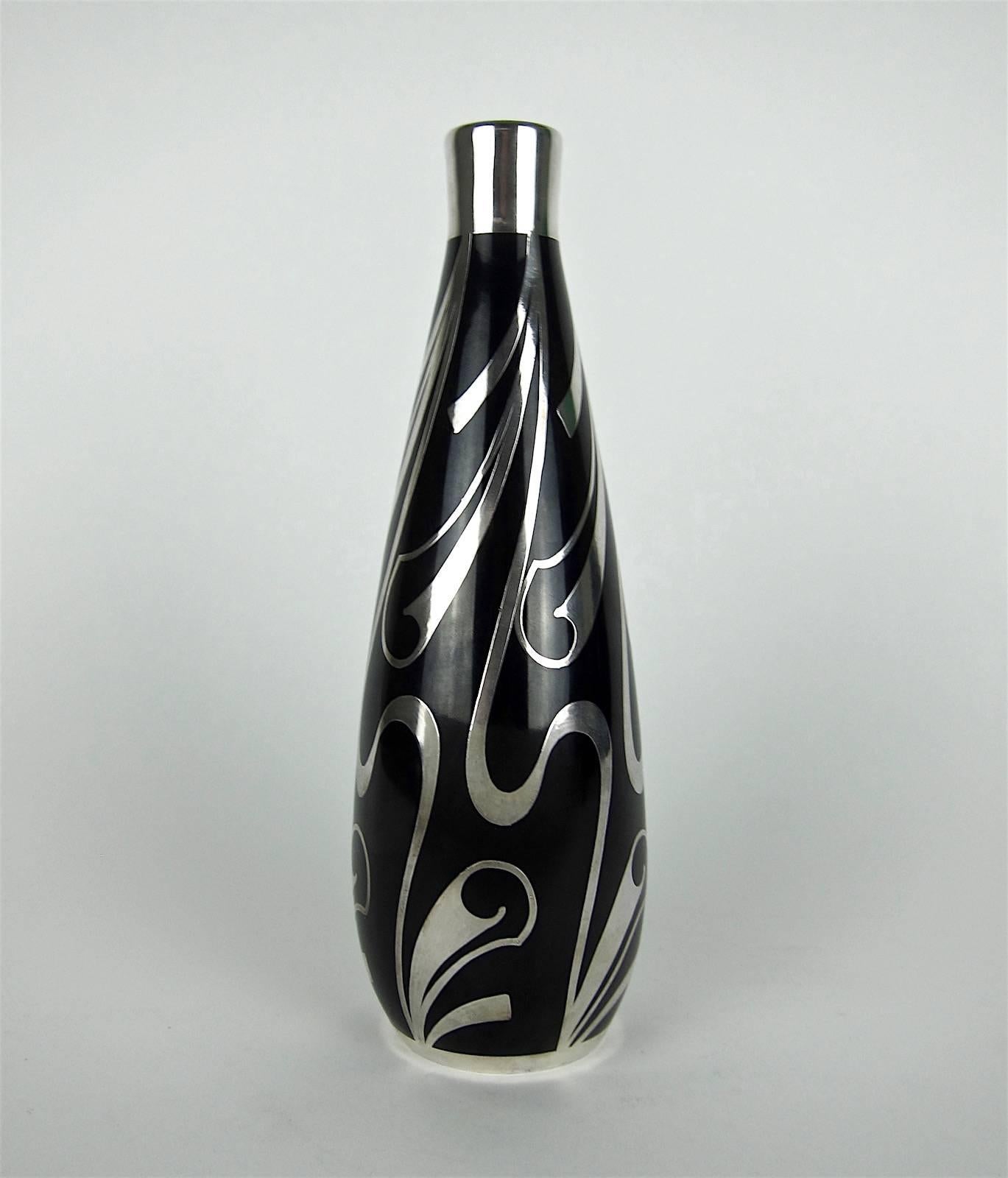 Spahr Sterling Silver Overlay Vintage Vase by Hutschenreuther Porcelain In Good Condition In Los Angeles, CA