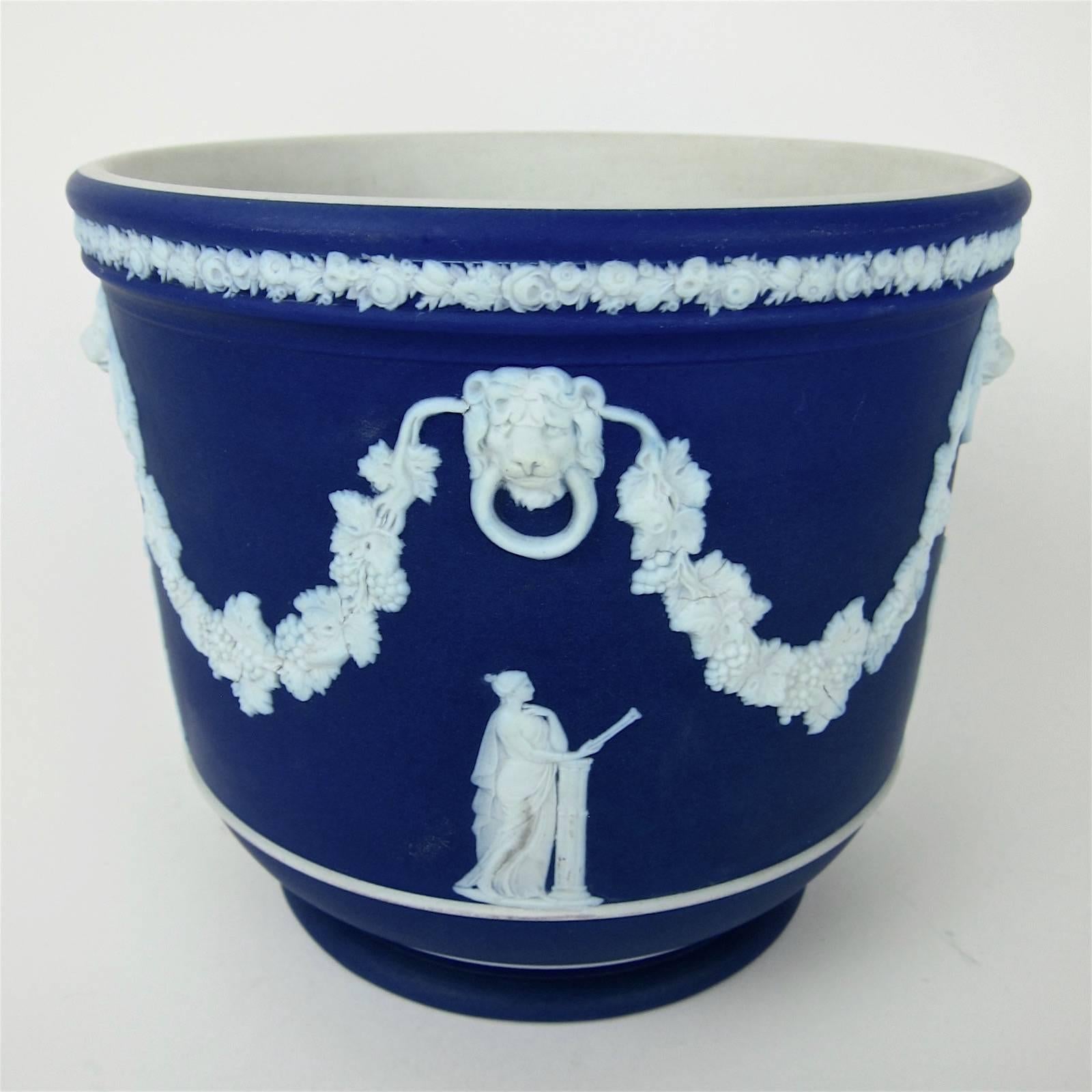 Ceramic Antique Wedgwood Blue Jasperware Neoclassical Cachepot Jardinière