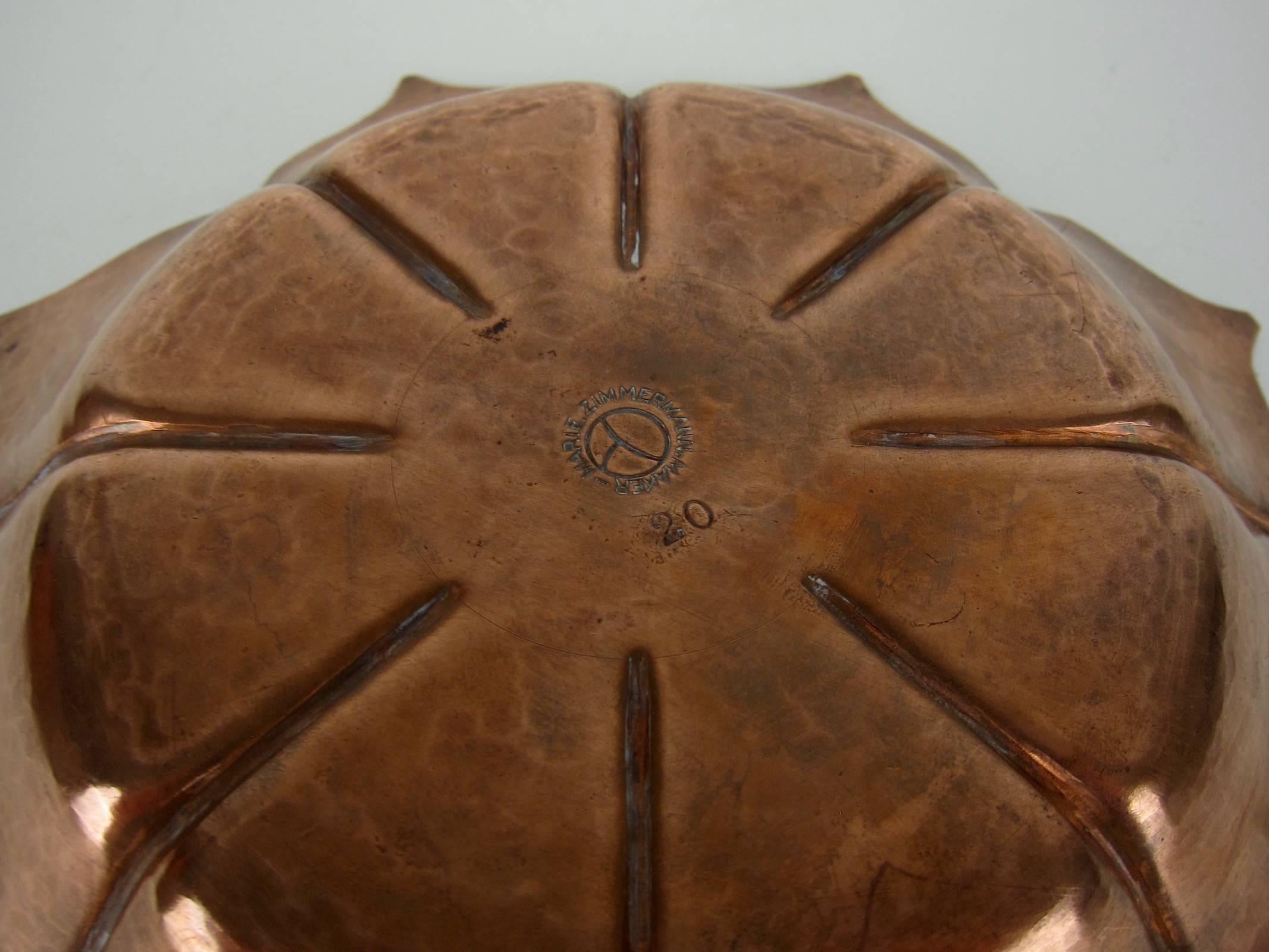 Marie Zimmermann Arts and Crafts Copper Lotus Dish or Shallow Bowl In Good Condition In Los Angeles, CA