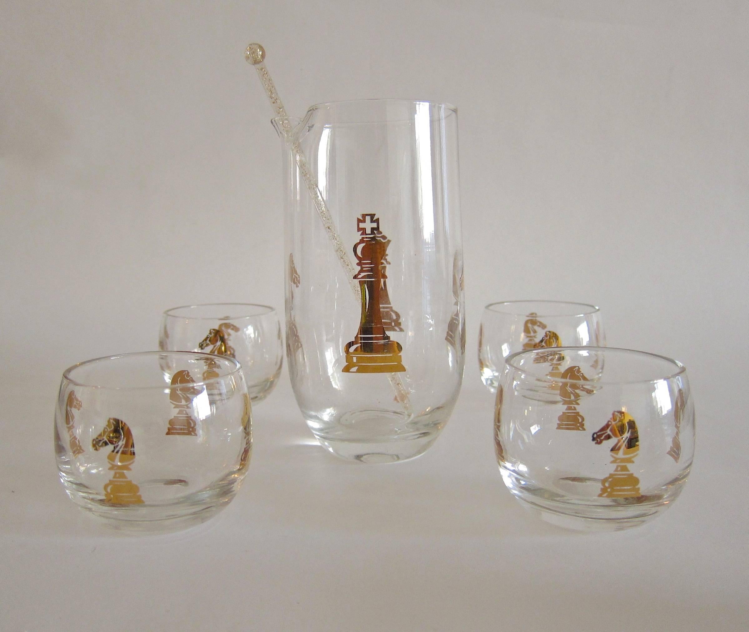 Mid-Century Modern Mid-Century Hickok Checkmate Glass Martini Cocktail Set