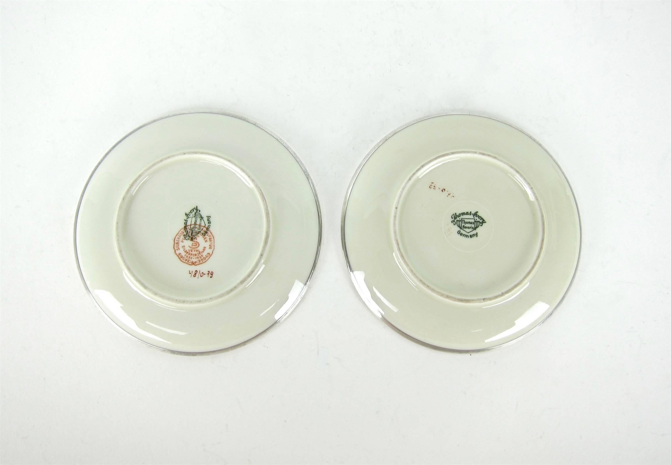 Sterling Silver Manfred Veyhl Silver Overlay Vanity or Smoking Set in Thomas Ivory Porcelain