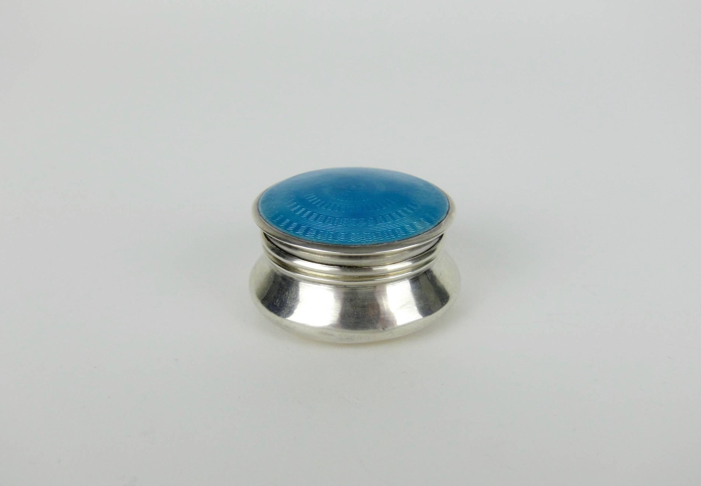 English Lawrence Emanuel Sterling Silver Pill Box with Guilloche Enamel