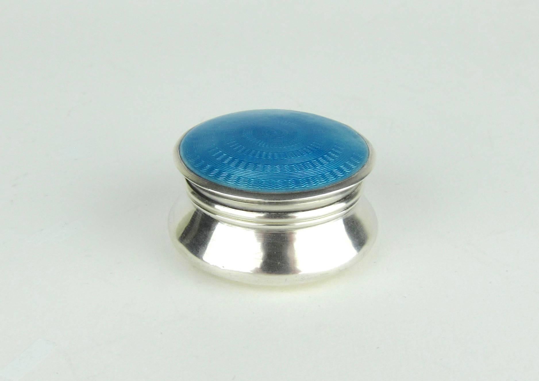 20th Century Lawrence Emanuel Sterling Silver Pill Box with Guilloche Enamel