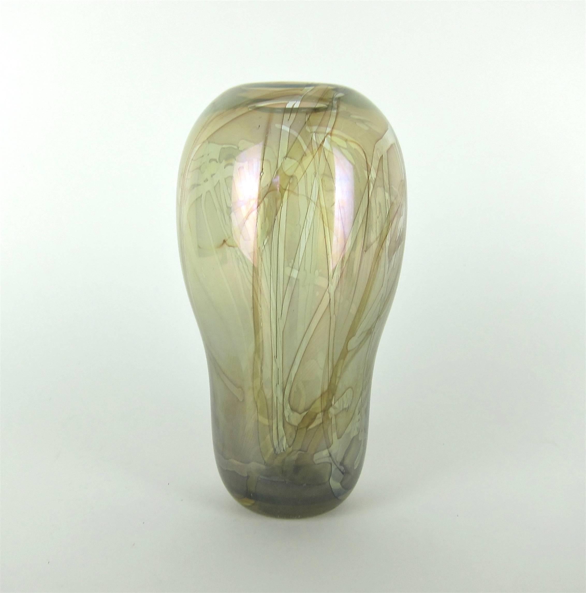 Modern Signed Robert William Bartlett Iridescent Studio Glass Vase from 1974