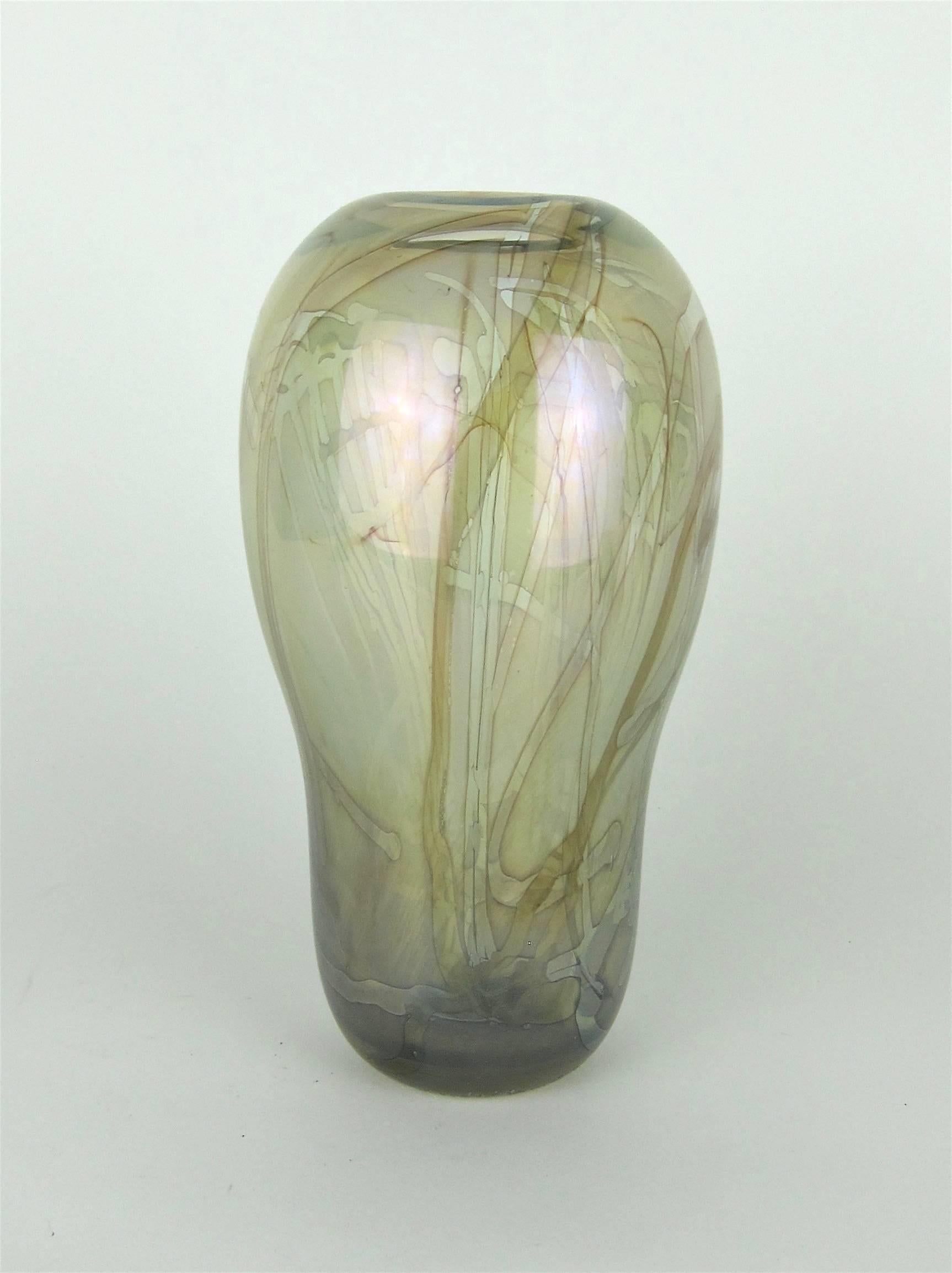 American Signed Robert William Bartlett Iridescent Studio Glass Vase from 1974