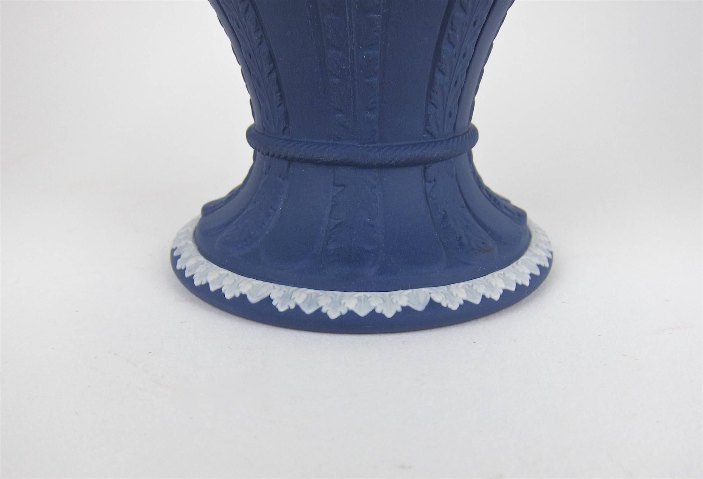 Ceramic Wedgwood Classical Covered Urn in White on Portland Blue Jasper Ware