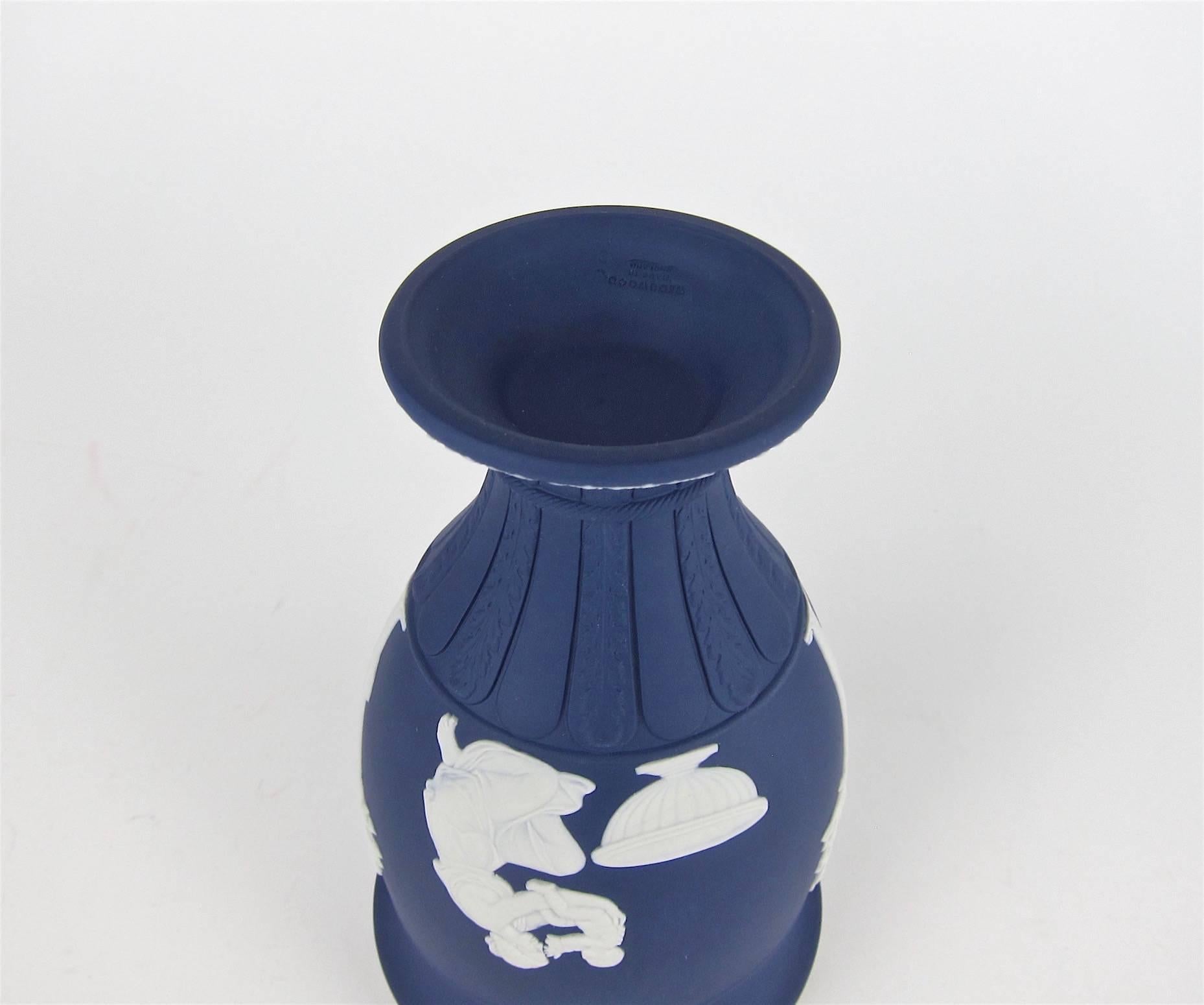 Wedgwood Classical Covered Urn in White on Portland Blue Jasper Ware 1