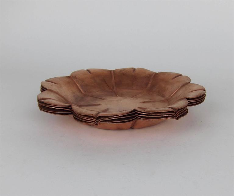 Marie Zimmermann American Arts and Crafts Copper Flower Bowl Set For