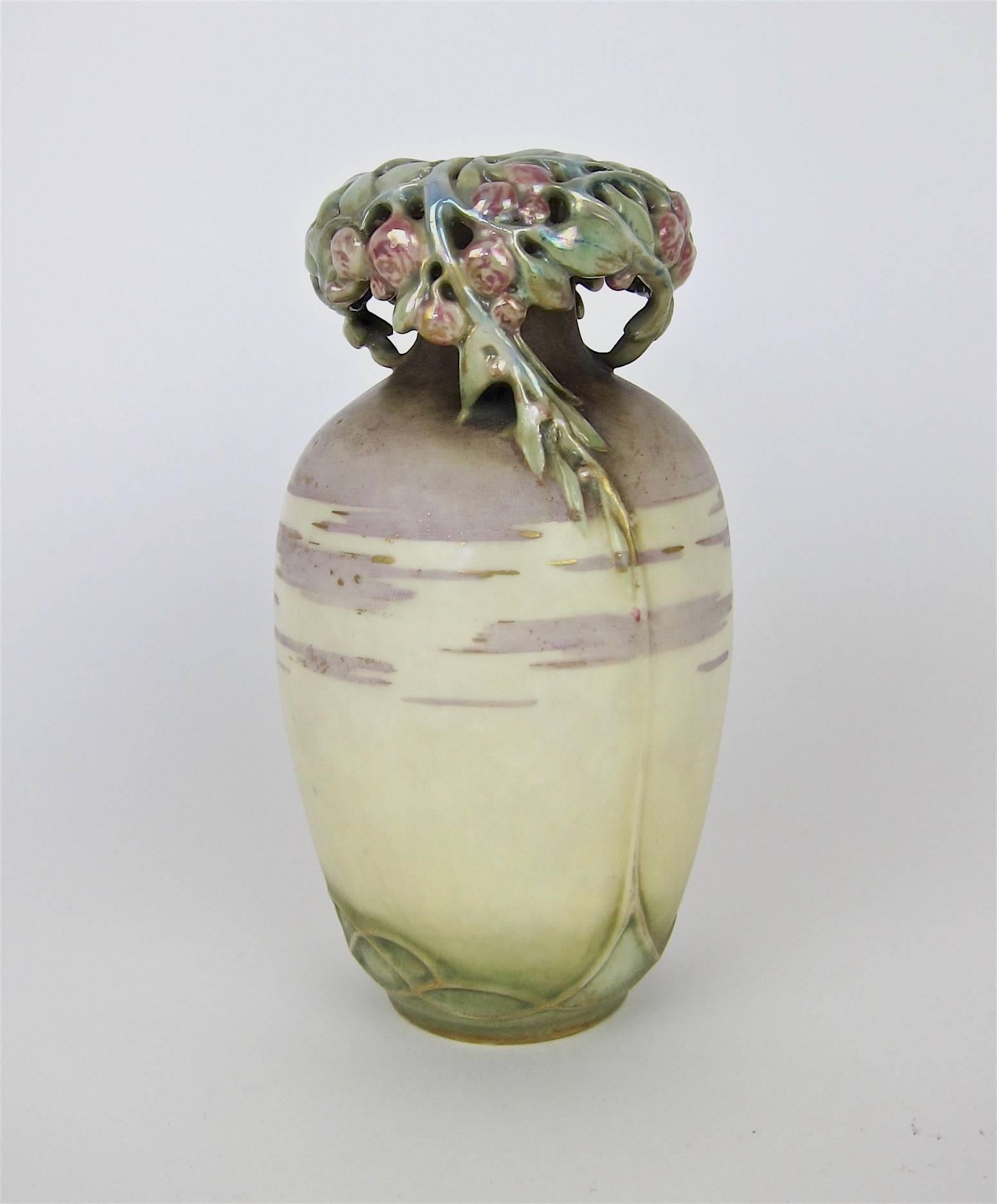 Art Nouveau Antique Riessner, Stellmacher & Kessel Amphora Openwork Porcelain Vase