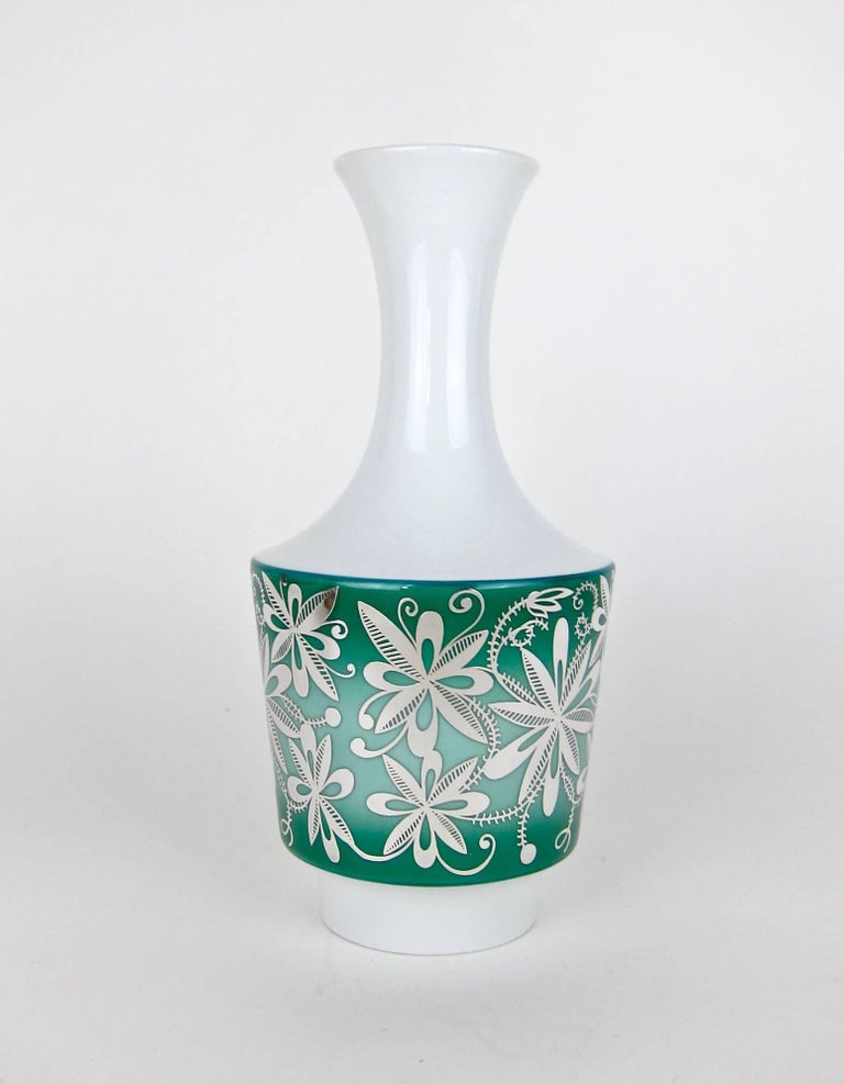 Spahr and Co. Silver Overlay Green and White Edelstein Porcelain Vase For  Sale at 1stDibs