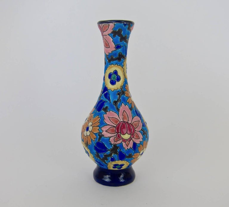 Vintage French Faience Emaux de Longwy Bud Vase For Sale at 1stdibs