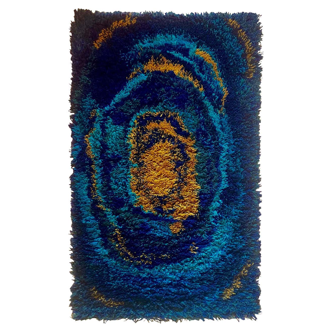 Blue Danish Midcentury Rya Rug by EGE Taepper in Abstract Shag Pile at ...