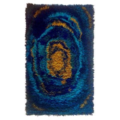 Blue Danish Midcentury Rya Rug by EGE Taepper in Abstract Shag Pile