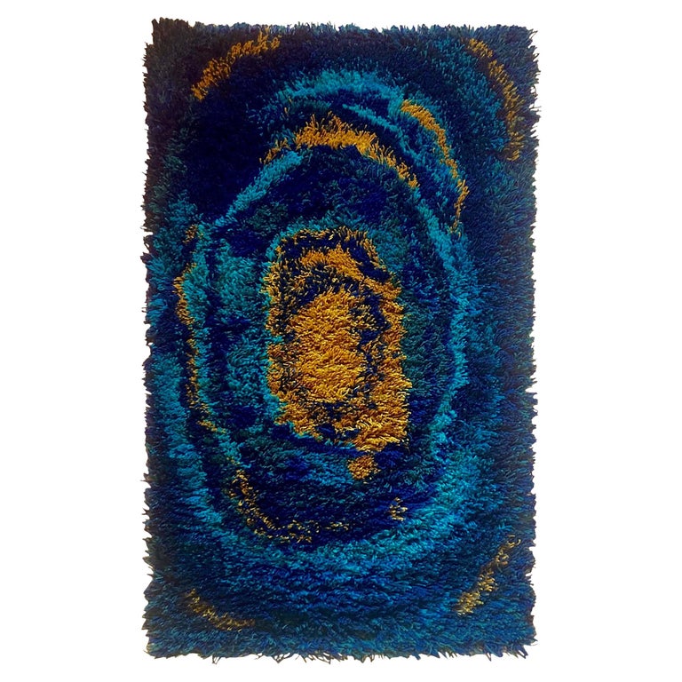 Blue Danish Midcentury Rya Rug by EGE Taepper in Abstract Shag Pile at ...