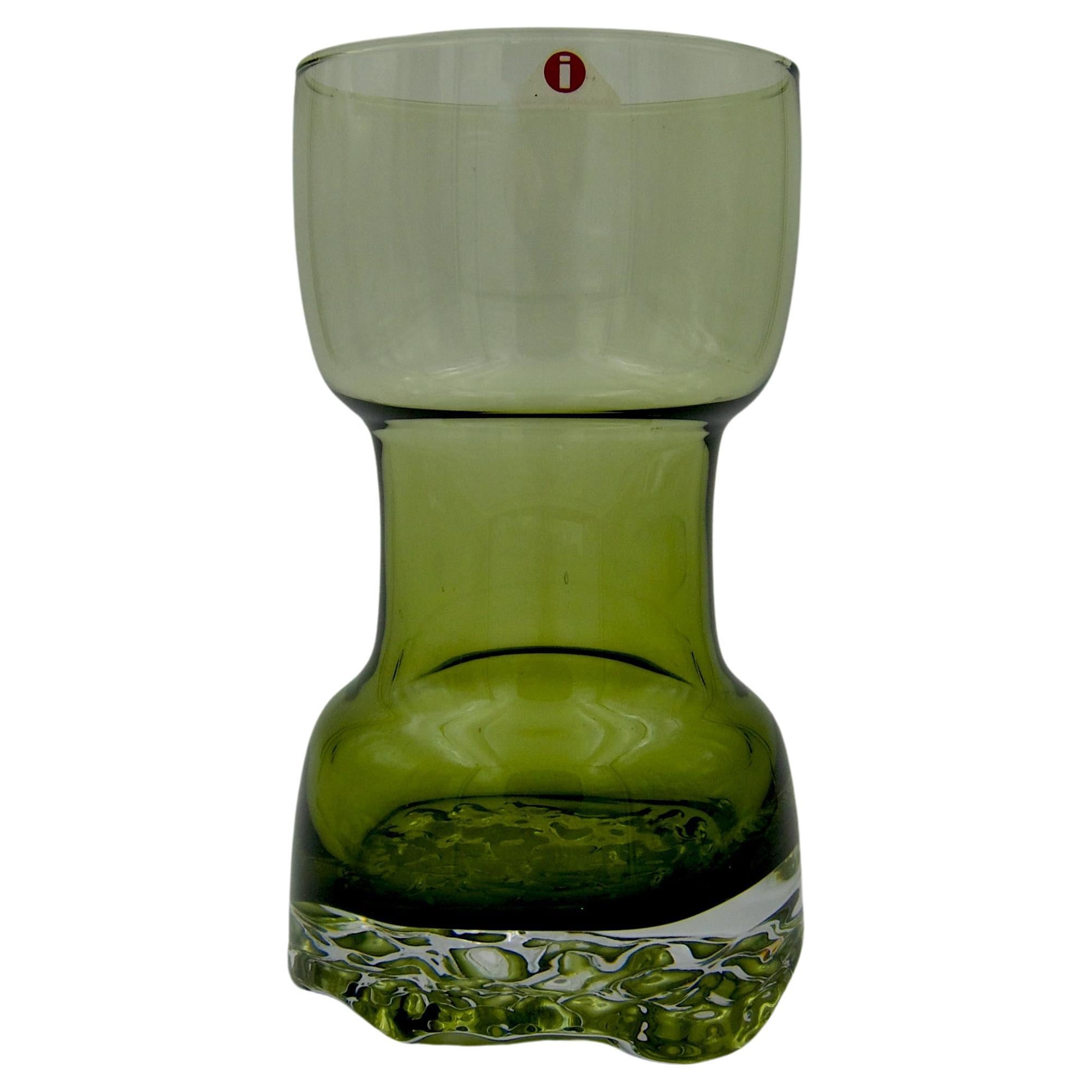Tapio Wirkkala for Iittala Green Glass Vintage Eeva Vase